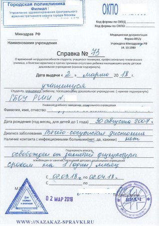 Справка 095 у купить в Москва задним числом