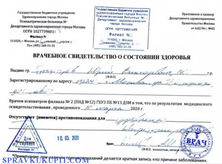 Купить справку ПНД в Москве срочно с доставкой