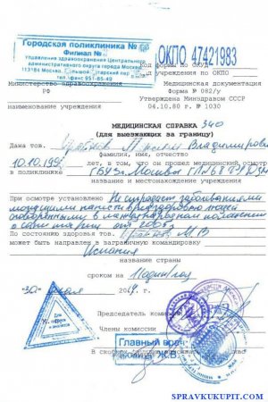Купить справку для выезда за границу в Москве 082у